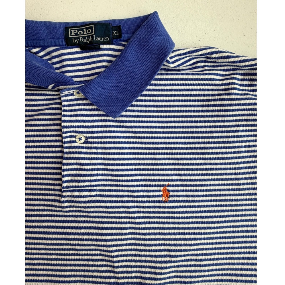 Polo Ralph Lauren Polo Shirt XL Blue White Striped Excellent